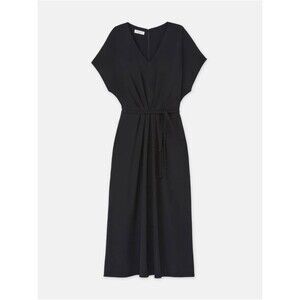 Lafayette 148 NY Organic Silk Stretch Georgette V-Neck Dress Black Size 18– NWT